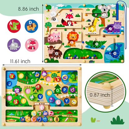 Magnetic Maze 2 in 1 Double Side Color and Number Maze Alphabet Puzzle Board for 3