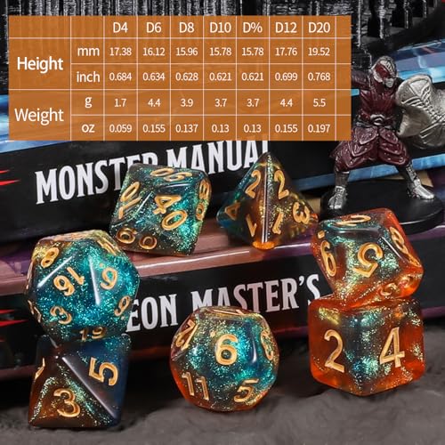 Starry Glitter Polyhedral Dice Set with Drawstring Pouch (182 Count)