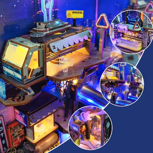 DIY Book Nook Cyberpunk Dollhouse Kit 3D Wooden Puzzle for Adults