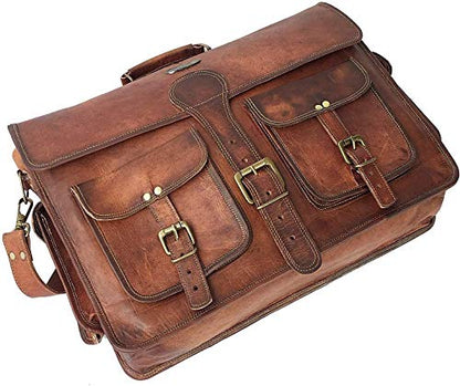 DHK 16 Inch Vintage Handmade Leather Messenger Bag Laptop Briefcase Computer Satchel Bag for Men & Women
