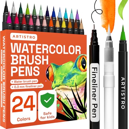 24 Watercolor Markers with Flexible Paint Brush Pens for Pros & Beginners (24 Count)