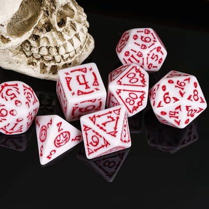 7 Die DND Dice Set Scary Pattern Polyhedral Dice Set with Dice Bag (7 Count)