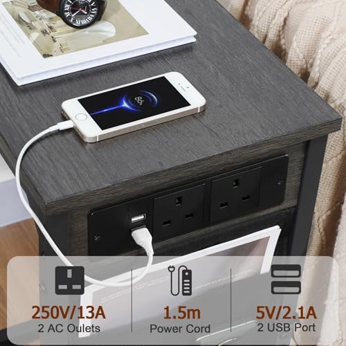 C Shaped End Table with Charging Station
