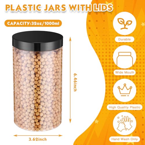 12 Pack 32 oz Plastic Container Jars with Lids Round Clear Travel Cosmetic Container Slime Jars for Toiletries (12 Count)