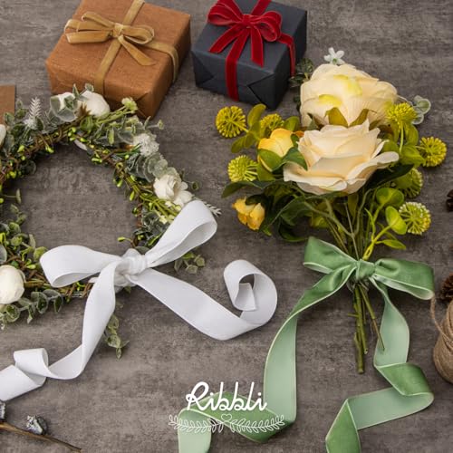 Sage Green Velvet Ribbon 1 Inches Continuous10 Yard Spool Spring Moss Christmas Ribbon for Gift Wrapping Crafts Home Decor