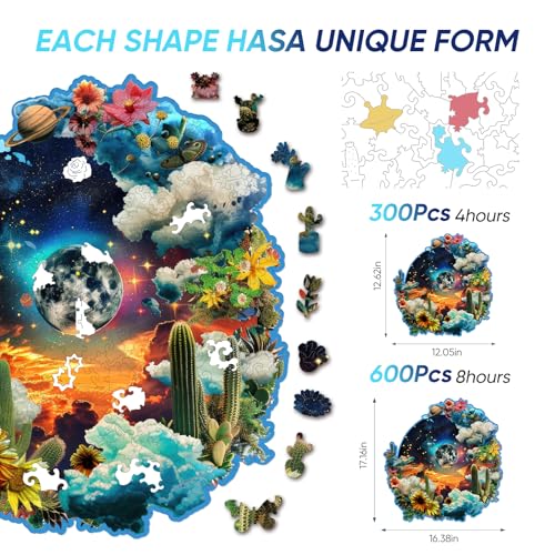 Wooden Puzzles for Adult 600 Pieces Plant Planet Jigsaw Puzzle 16.4x17.2 in (600 Count)
