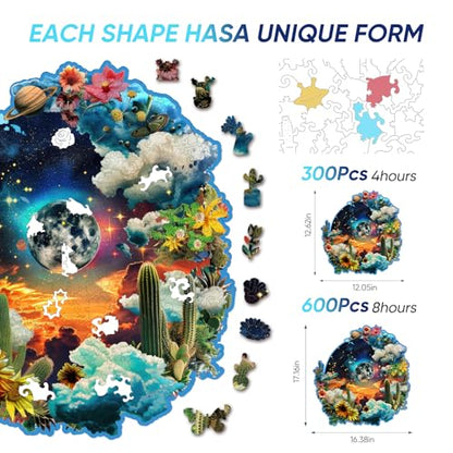 Wooden Puzzles for Adult 600 Pieces Plant Planet Jigsaw Puzzle 16.4x17.2 in (600 Count)