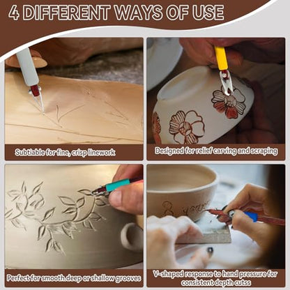4 Pack Pottery Carving Tool Set with 20 Interchangeable Blades
