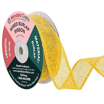 1 Inch Wide Yellow Wired Burlap Ribbon for Crafts