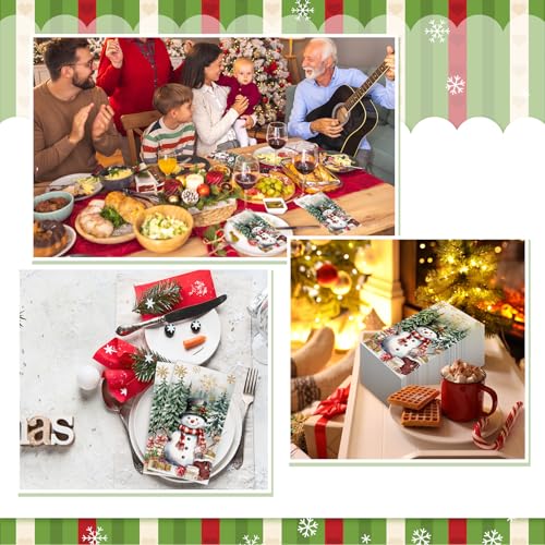 100 Pcs Christmas Guest Napkins for Decoupage 2 Ply Snowman Disposable Paper Napkins Snowflake Elk Xmas Tree Decorative Winter Christmas Cocktail Guest Hand Towel for Party Table Dinner Bathroom (100 Count)