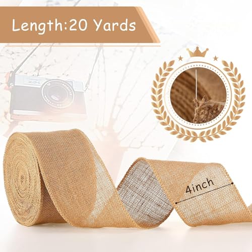 Burlap Ribbon Wide Jute Ribbon Natural Burlap Fabric Roll Wired Edge for Wreaths