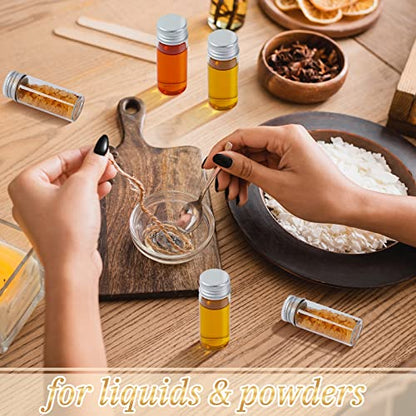100 Pcs Small Clear Vials Spice Mini Jars with Lids Mini Glass Bottles with Screw Aluminum Metal Caps Tiny Jars Sample Containers for Powder Cream Cosmetic Jewelry Wedding