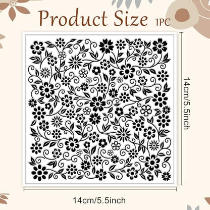 Vine Flowers Pattern Polymer Clay Texture Sheet Curly Plants and Leaves Silicone Texture Mat for Polymer Clay Making Earrings Jewelry DIY Crafts 5.5 × 5.5 Inch