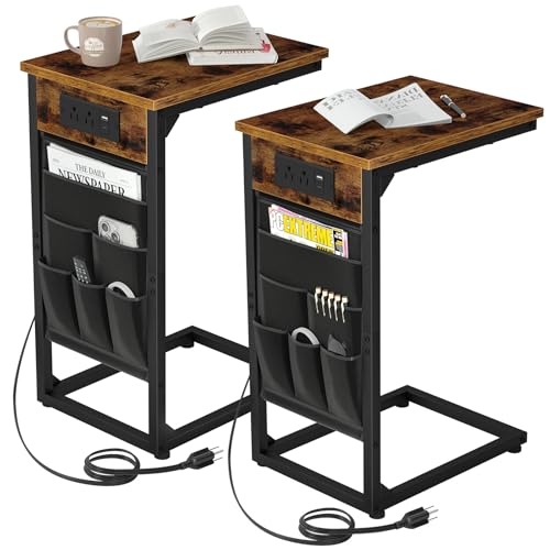 C Shaped End Table with Charging Station (2 Count)