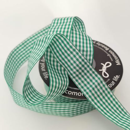 Green and White Woven Edge Plaid Ribbon 100% Polyester Gingham Ribbon 25 Yards Each Roll (75 Foot)
