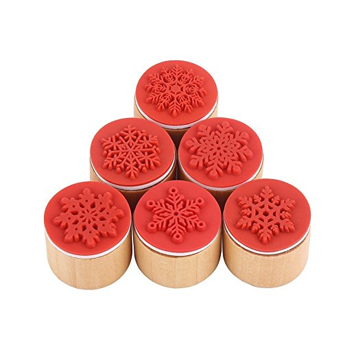 6 Pieces Snowflake Floral Wooden Rubber Stamps for Card Making Scrapbooking and Crafts (6 Count)