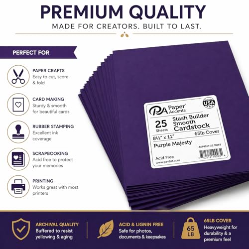 PA Paper Accents Stash Builder Cardstock 8.5" x 11" Purple Majesty