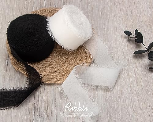 White Chiffon Ribbon 1 Inch x 20 Yard Handmade Fringe Chiffon Silk Ribbon White Ribbon for Gifts Wrapping (60 Foot)