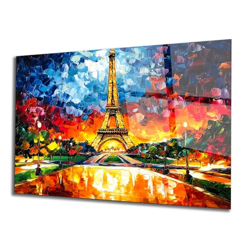 Paris Eiffel Tower Glass Wall Art Oil Painting for Living Room