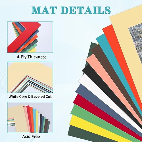 12 Packs Mixed Colors 11x14 Picture Frame Mats for 8x10 Photos