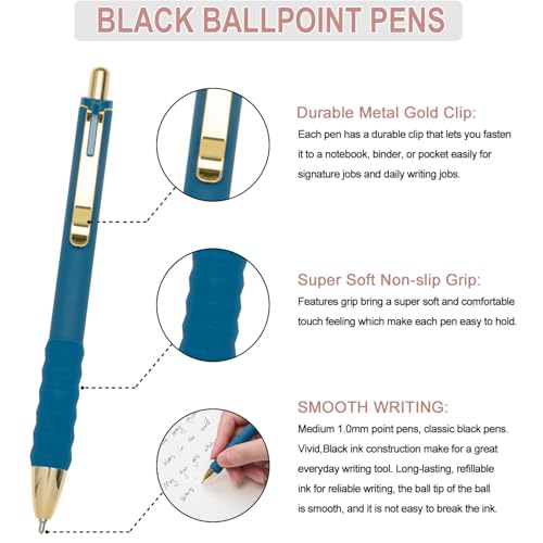 Ballpoint Pens Black Medium Point 1mm Pen with Super Soft Grip Ball Point Pen for Men Women Retractable Pens (12 Count)