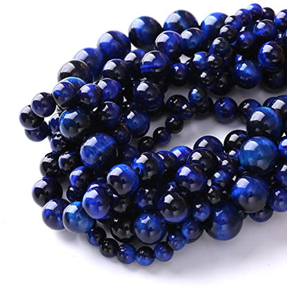 Natural Stone Lapis Blue Tiger Eye Beads Round Loose Spacer Beads for Jewelry Making DIY Bracelet Necklace 8mm 48pcs (16 Count)