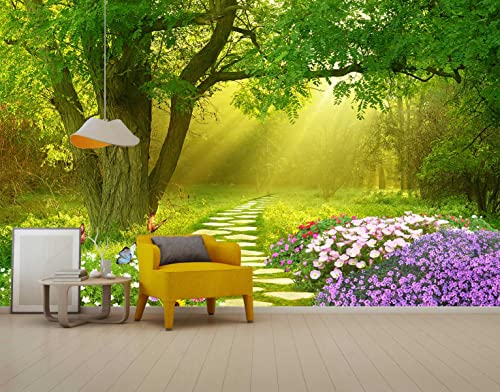 Forest Wallpaper Flower and Road (110.1 Sq Ft)