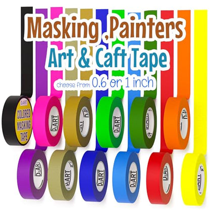 Colored Masking Tape Painters Tape 12 or 8 Pack 1 inch or 0.6 Inches Kids Arts Craft Supplies Coding Whiteboard Dry Erase Board Tape Thin Paper Tape Paint Tape No Residue Easy Removal DIY Crafts Arts (6 Count)