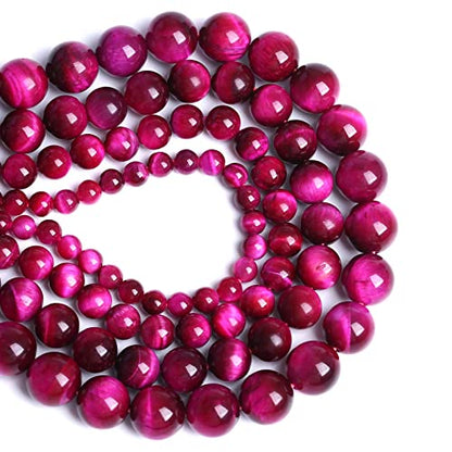 AAA Natural Rose Red Tiger Eye Agate Stone Round Loose Beads for Jewelry Making Semi (16 Count)