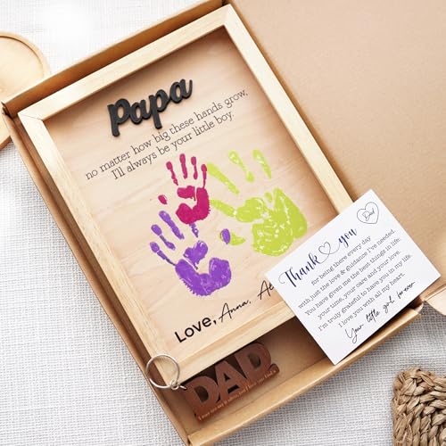 Best Dad Ever Hands Down Sign Handprint Frame with Paint DIY Gift for Father's Day Personalized Engraved Family Names Gifts From Daughter