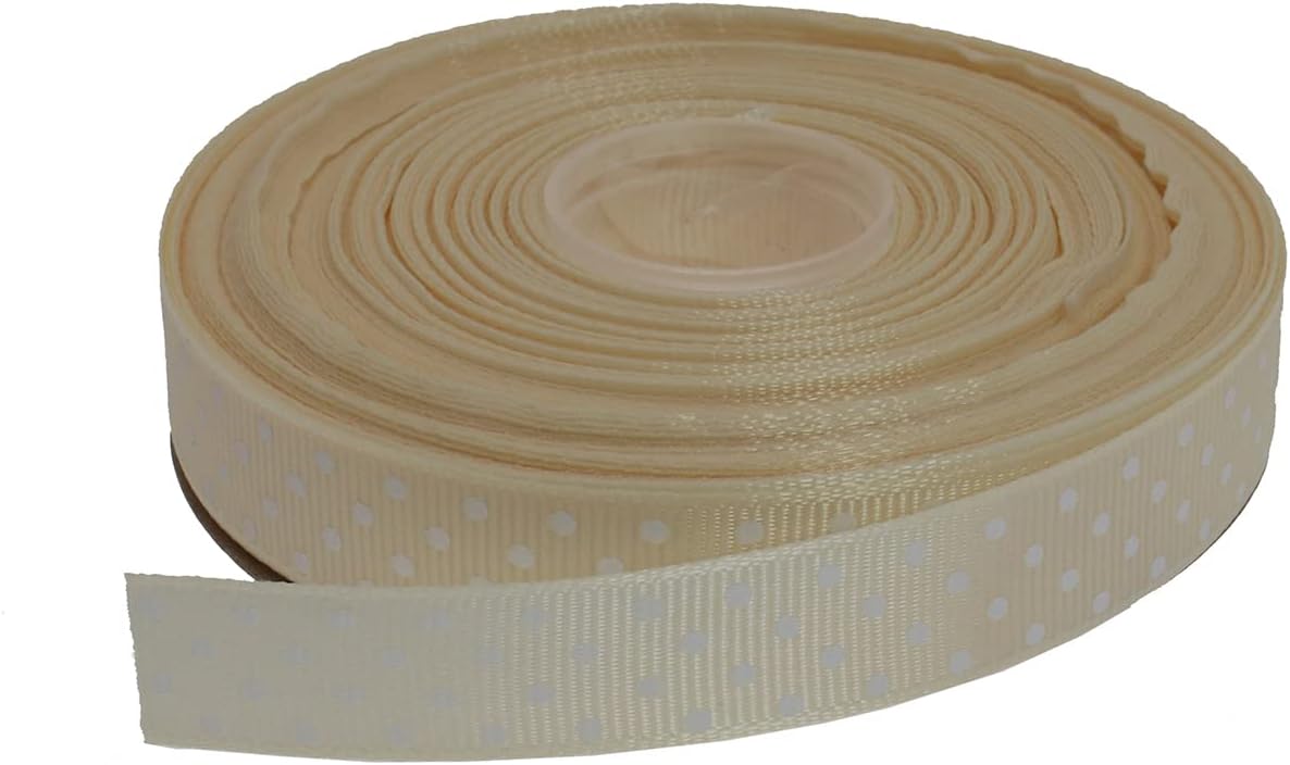 Polka Dot Grosgrain Ribbon 25 Yard Each Roll 100% Polyester (5/8", Beige) - Crafty Corner