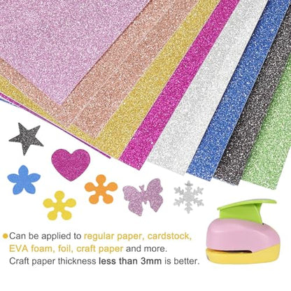 6 Pcs Colorful Craft Hole Punch with 10 Glitter Cardstock Papers (6 Count)