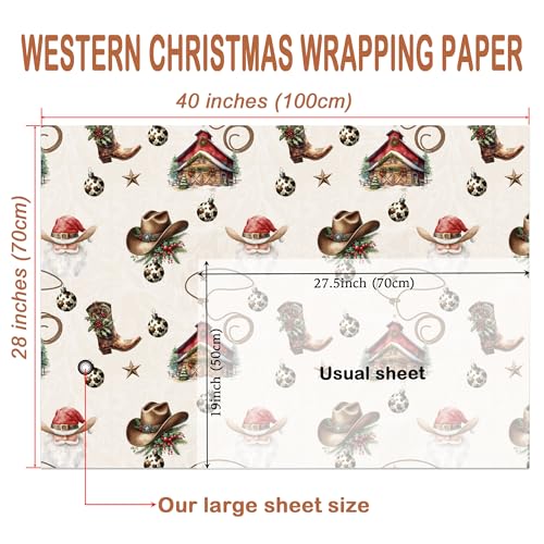 Western Cowboy Christmas Wrapping Paper Sheet (30 Sq Ft)