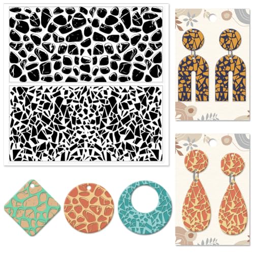 Tile Pattern Polymer Clay Texture Sheets Pebble Texture Silicone Clay Texture Stamp Clay Modeling Pattern Pad Texture Sheets for Earrings Jewelry Making