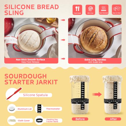 Sourdough Starter Kit with Enamel Cast Iron Pot 6.5 QT for Bread Baking