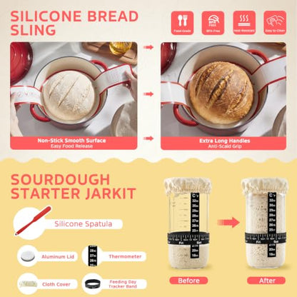 Sourdough Starter Kit with Enamel Cast Iron Pot 6.5 QT for Bread Baking