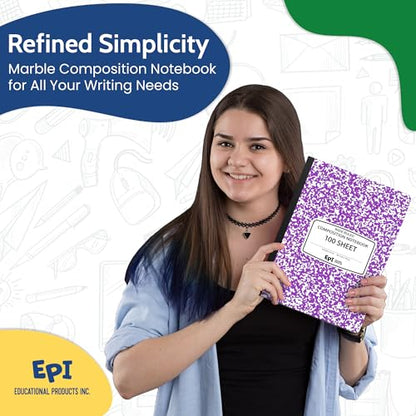 24 Pack EPI Wide Ruled Composition Notebook Assorted Marble Colors