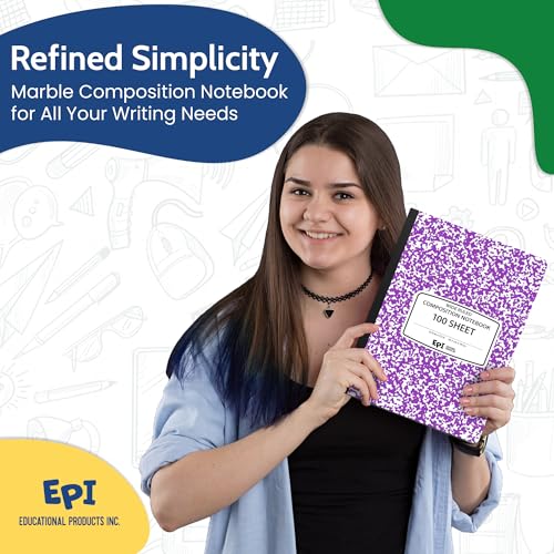 4 Pack EPI Wide Ruled Composition Notebook Assorted Marble Colors