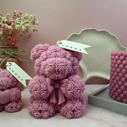 Bowtie Rose Bear Candle Mold