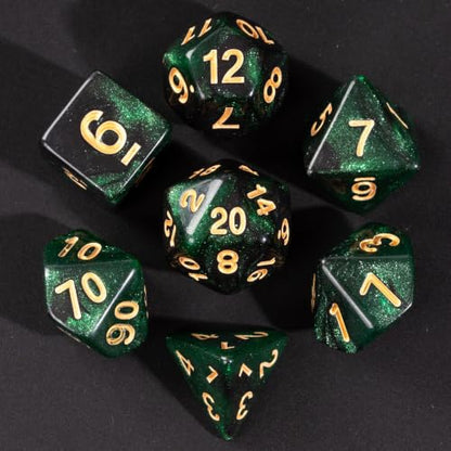 7 Die DND Dice Set Polyhedral Dice Set with a Leather Dice Bag (7 Count)