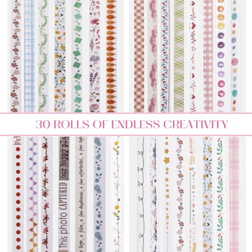 30 Rolls Pastel Floral Washi Tape Set (30 Count)