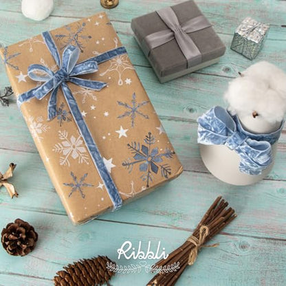 Dusty Blue Velvet Ribbon 1 Inches Luxury Crinkled Blue Christmas Ribbon for Gift Wrapping Crafts Home Decor