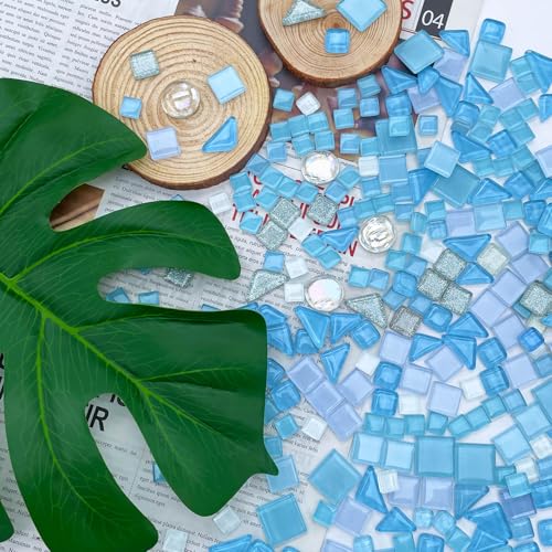 1.1 LB Baby Blue Irregular Mosaic Glass Tiles with Backing (17.6 Ounce)