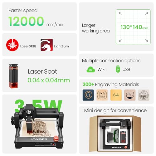 RAY5 Laser Engraver 3500mW High Precision 0.04 * 0.04mm Mini Laser Cutter and Engraving Machine 130x140mm Working Area for Wood Metal Acrylic Glass