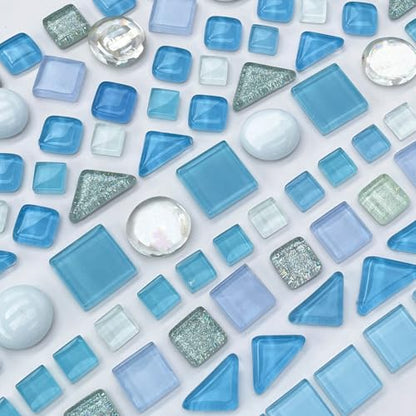 1.1 LB Baby Blue Irregular Mosaic Glass Tiles with Backing (17.6 Ounce)