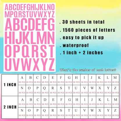 Letter Stickers 1560 Pieces 30 Sheets Stick on Vinyl Letters Capital Alphabet Sticker Letter for Craft Bulletin Boards Classroom Home Business Decor (1560 Count)