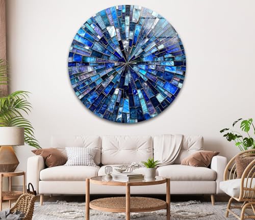 39,4''(100cm) Diameter Radiant Mosaic Burst Round Glass Wall Art Tempered Glass Printing Wall Decor Large Wall Art Wall Hangings