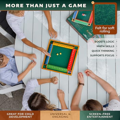 Large Shut The Box Game Wooden for 4 Players