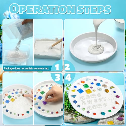 5 Pcs 3 Size Stepping Stone Kit for DIY Outdoor Garden Stepping Stone Includes Cement Molds Mosaic Tiles and Concrete Letter Stamps No Concrete Mix (5 Count)