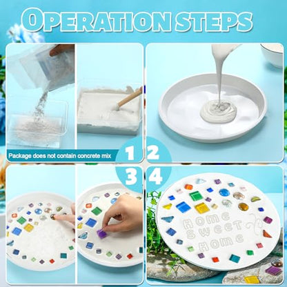 5 Pcs 3 Size Stepping Stone Kit for DIY Outdoor Garden Stepping Stone Includes Cement Molds Mosaic Tiles and Concrete Letter Stamps No Concrete Mix (5 Count)